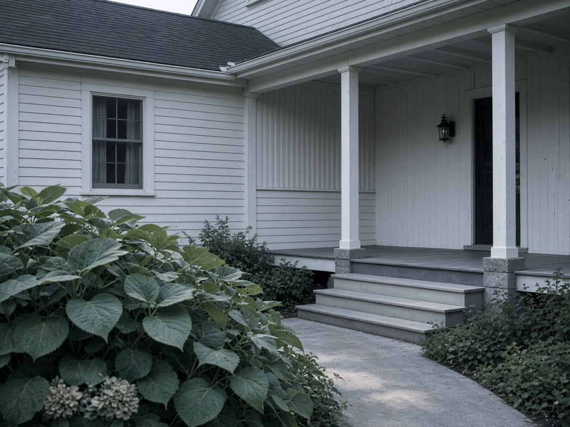 Clapboard house and front walk